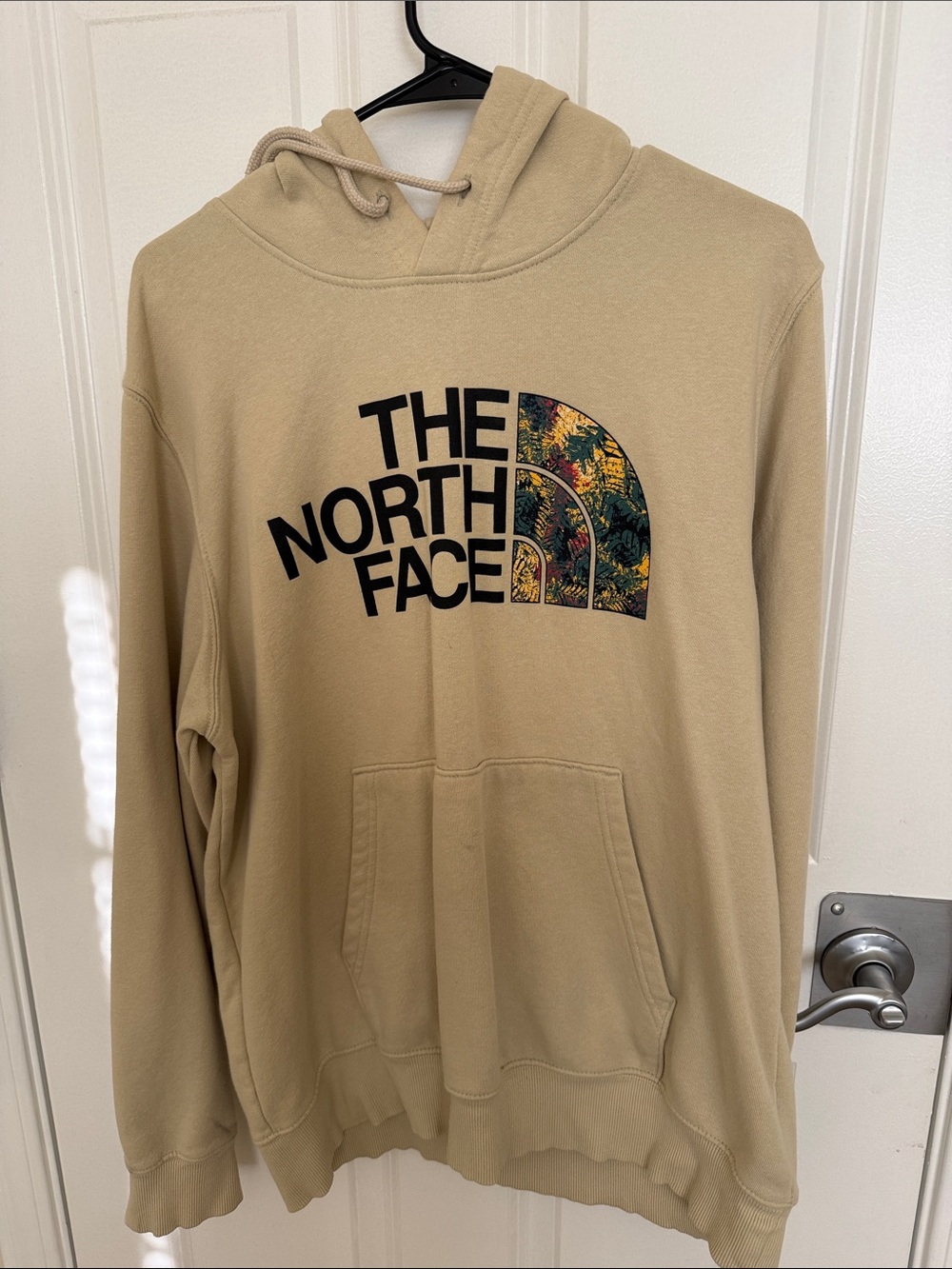 The North Face Tan Pullover Hoodie with Multicolor Logo